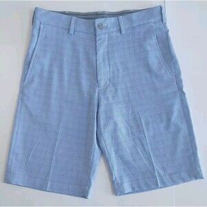 Mens Walter Hagen 11 Majors Blue Plaid Flat Front Stretch Golf Shorts Size 30